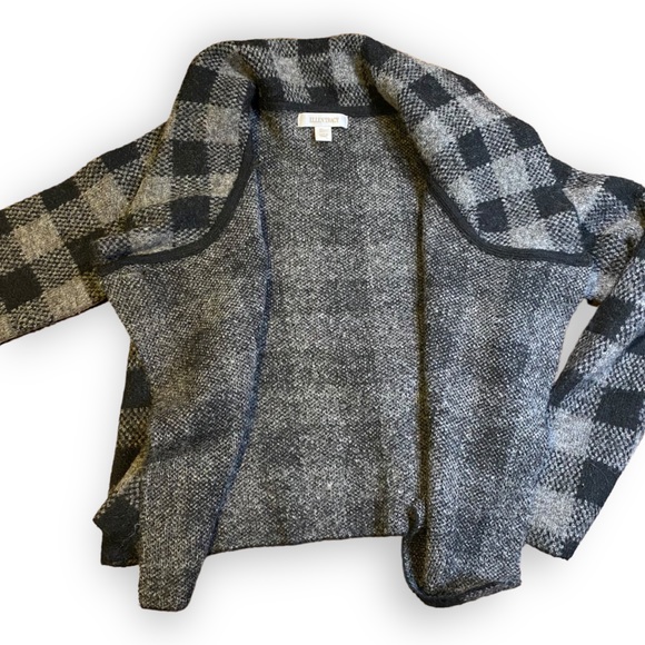 Ellen Tracy Black & Grey Gingham Cropped Wool Sweater Size Large - Picture 9 of 11